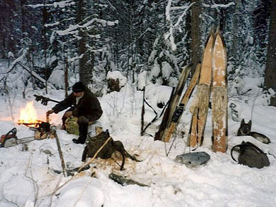 A hunter in winter camp